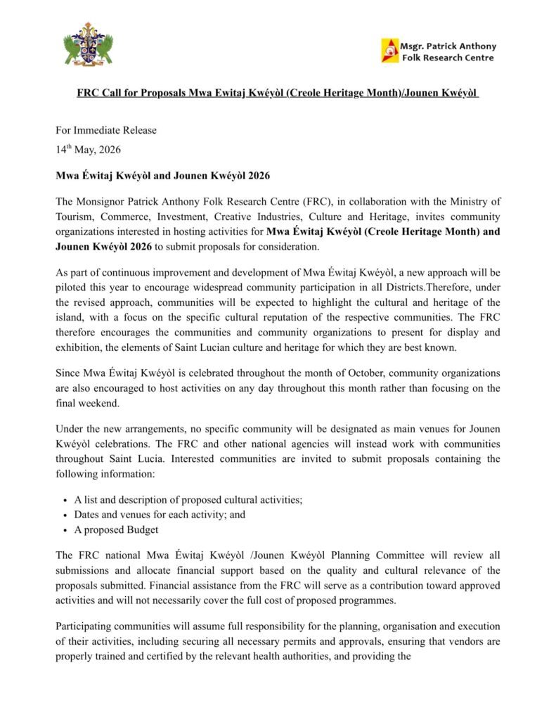 FRC Call for Proposals Mwa Ewitaj Kwéyòl (Creole Heritage Month) 2026